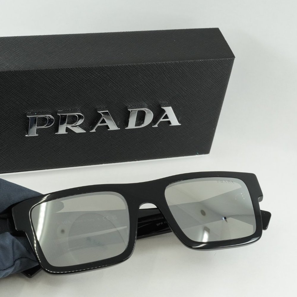 💯 NEW PRADA PR19WS 1AB2B0 SHINY BLACK/MIRROR GREY UNISEX SUNGLASSES - Picture 10 of 10